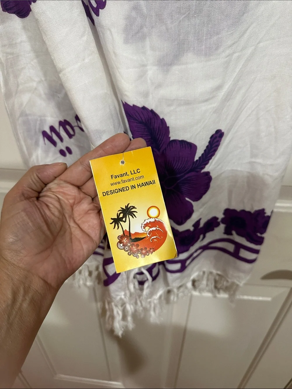 White & Purple Hawaii Floral Beach Towel Scarf - Brand Unspecified